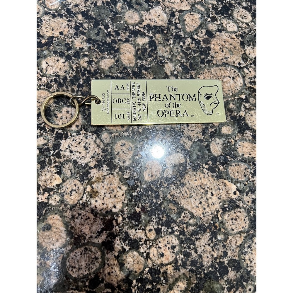 Vintage Phantom of the Opera Brass Ticket Keychain Majestic Theatre NYC 1986